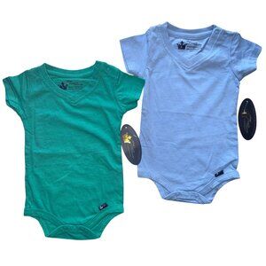 Littlest Prince Couture Baby Bodysuits 6Mo Green & Blue Cotton Blend Short Sleev